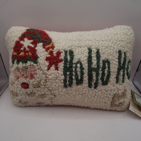 Chandler 4 Corners Christmas Pillow Hooked Wool Santa Class "Ho Ho Ho", 12" x 8" - Picture 1 of 5
